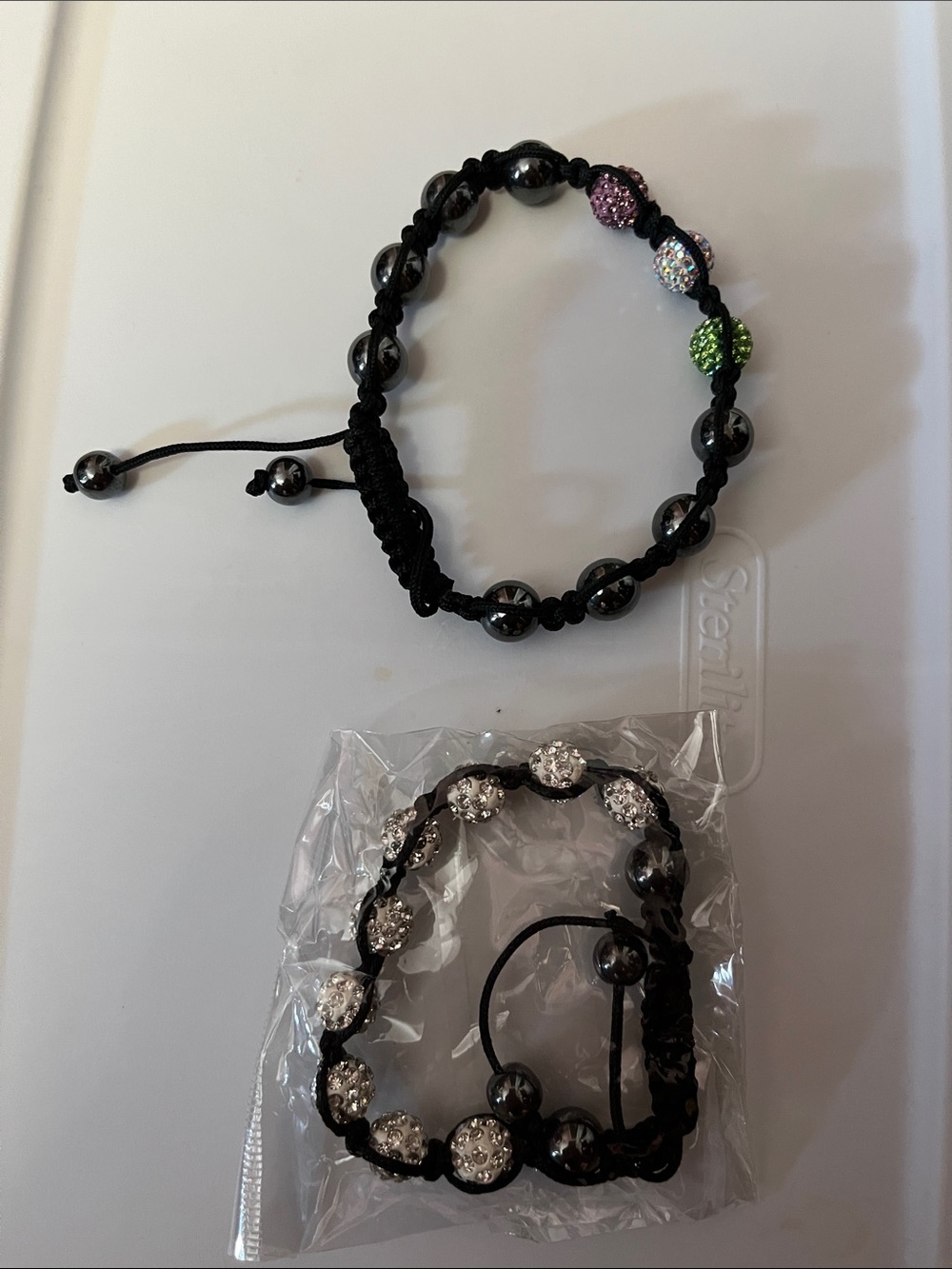SHAMBALLA Adjustable Black Cord Bracelets, Multicolor & silver Beads